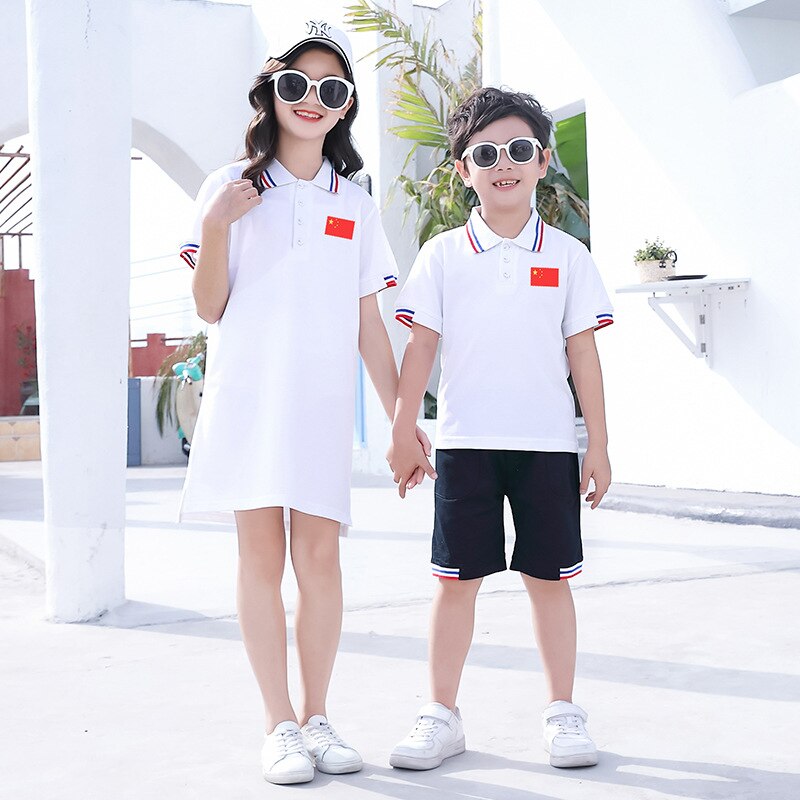 Summer Family Matching Outfits Dad Son Short Sleeve T-Shirt+Shorts 2PCS Mom Daughter White Dresses