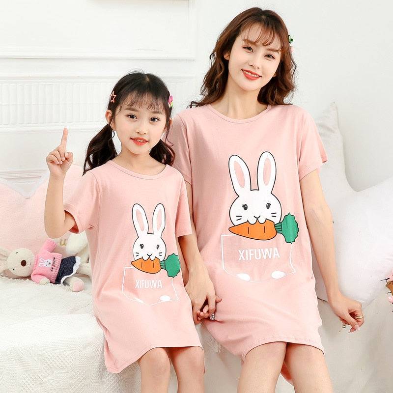 Mother and Daughter Dresses Summer Cotton Sleepwear