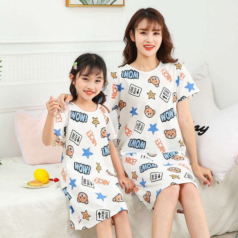 Mother and Daughter Dresses Summer Cotton Sleepwear