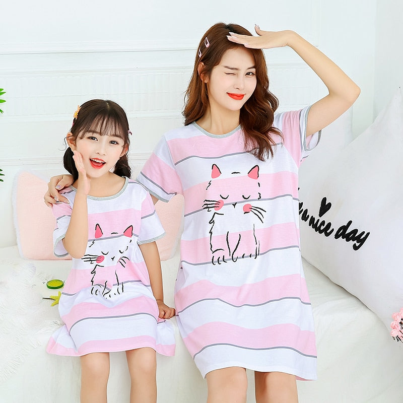 Mother and Daughter Dresses Summer Cotton Sleepwear