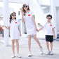 Summer Family Matching Outfits Dad Son Short Sleeve T-Shirt+Shorts 2PCS Mom Daughter White Dresses