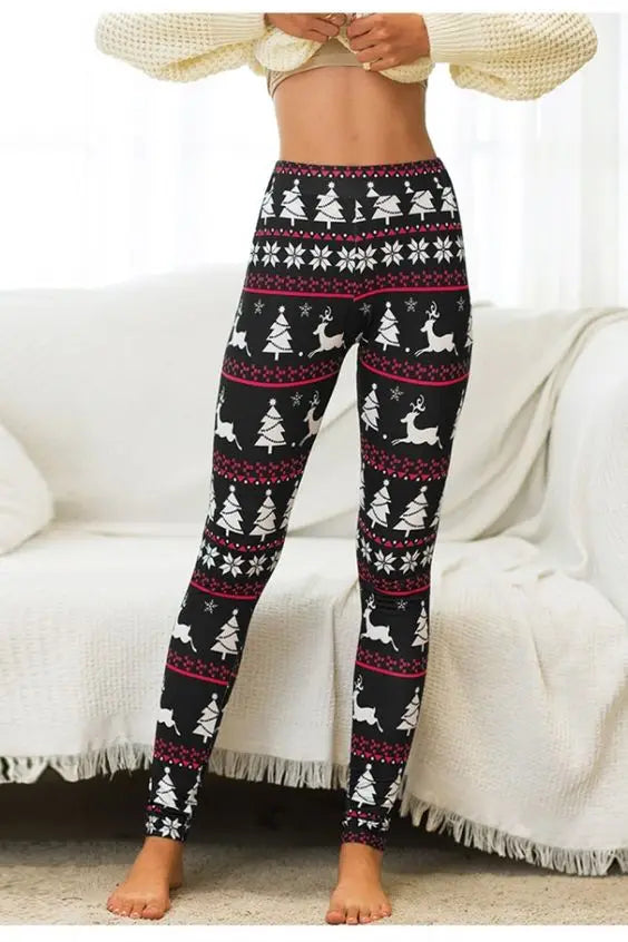 Christmas Leggings Women Reindeer Snowman Stretchy Long Pants Happy Xmas High Waist Ugly Tights Trouser