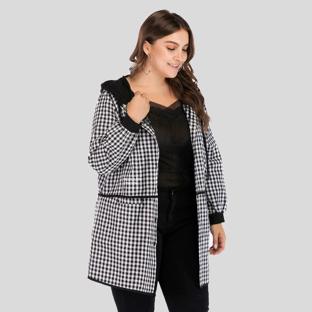 Plus Size Plaid Hooded Coat and Trench Coat