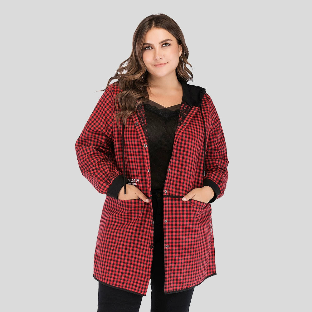 Plus Size Plaid Hooded Coat and Trench Coat