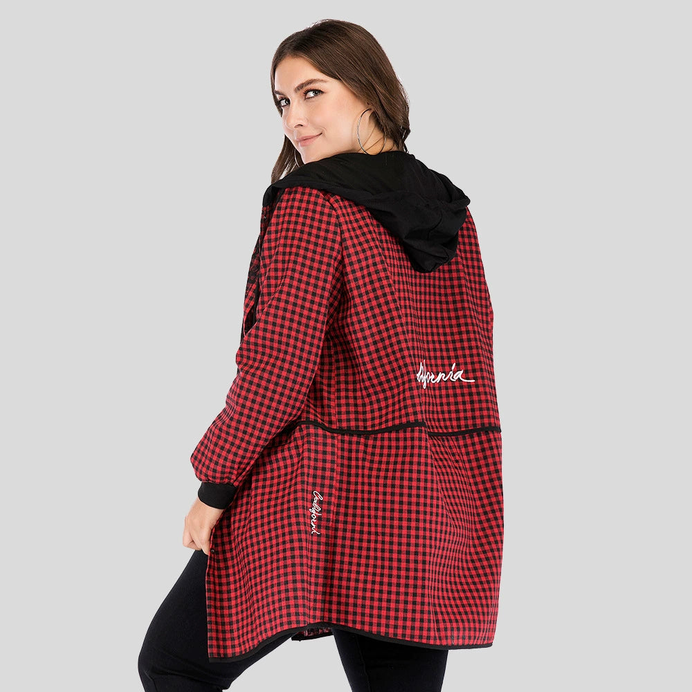 Plus Size Plaid Hooded Coat and Trench Coat