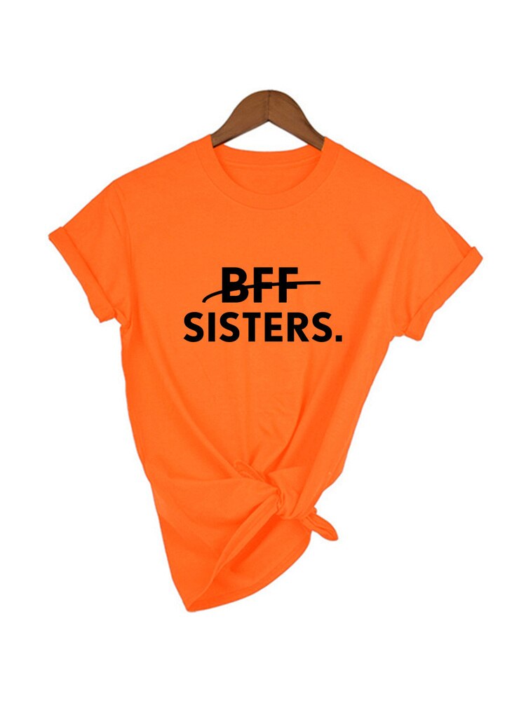 1pcs BFF SISTERS Letters Printing Casual Tee Solid Color Best Friends
