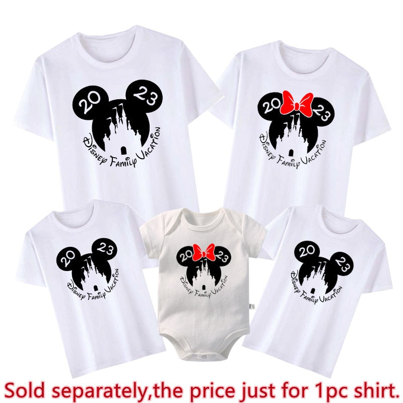 2023 Disney Family Vacation Shirts Cotton Matching Dad Mom Kids Tees Baby Rompers Funny