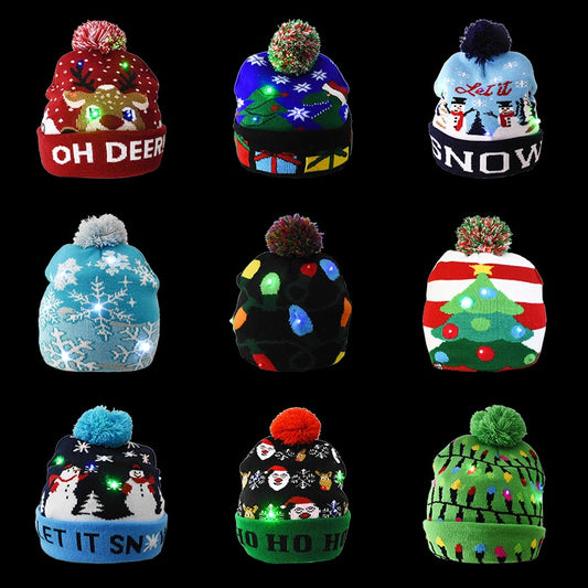 Santa hat children adult knitted hat Led light