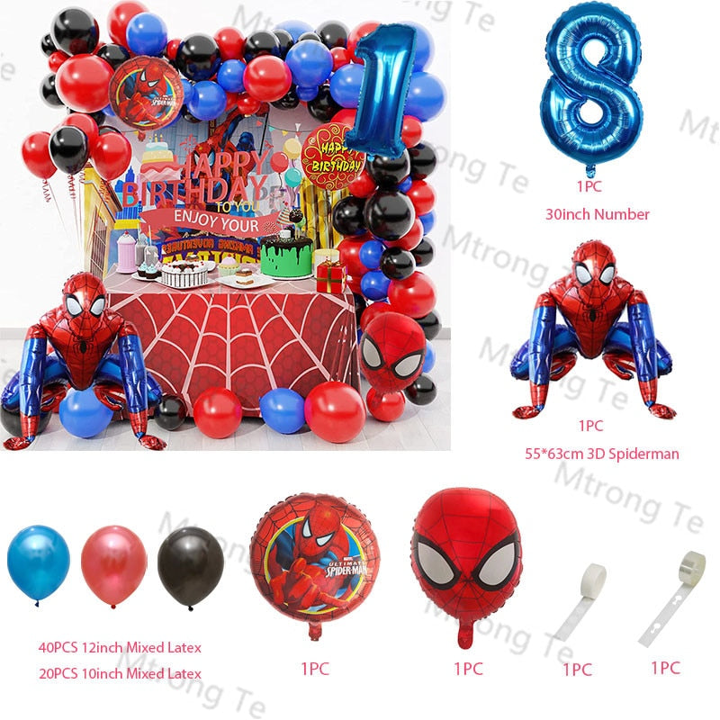 Spiderman Balloons Number Birthday Party Decorations Boy Kids Gifts