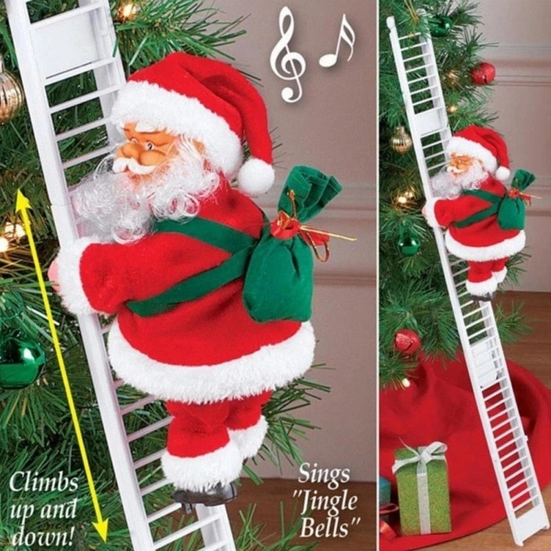 Santa Claus dolls climb stairs music Christmas tree decorations children presents