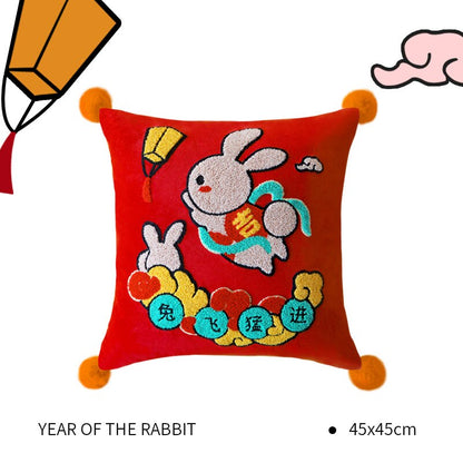 Chinese New Year rabbit year cushion cover embroidered 2023 new year sofa pillow