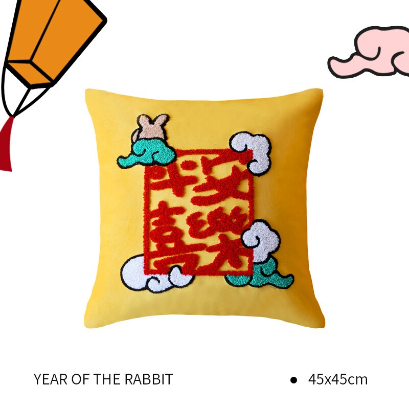 Chinese New Year rabbit year cushion cover embroidered 2023 new year sofa pillow