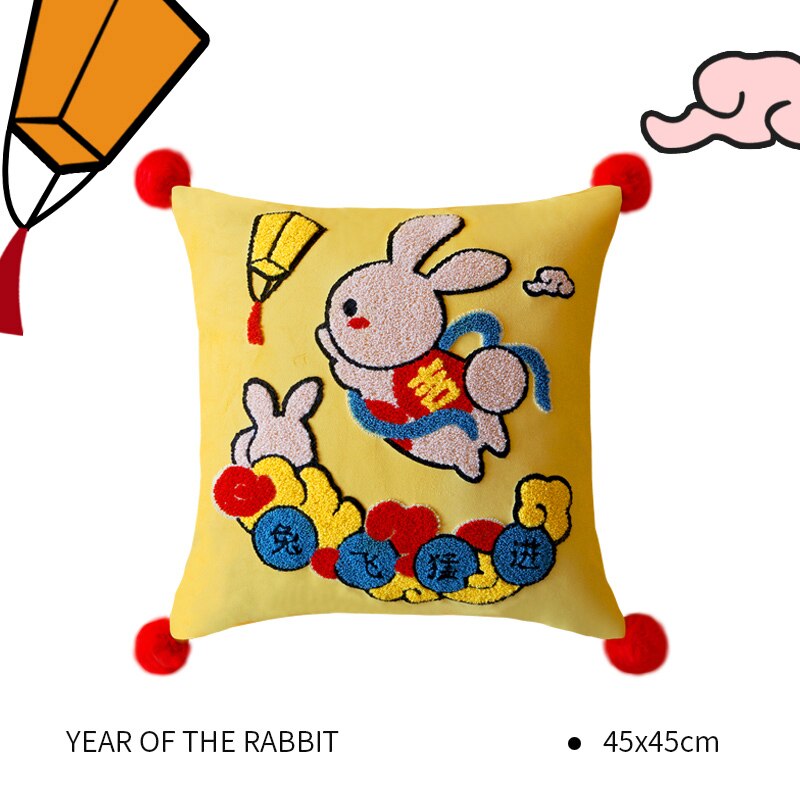 Chinese New Year rabbit year cushion cover embroidered 2023 new year sofa pillow