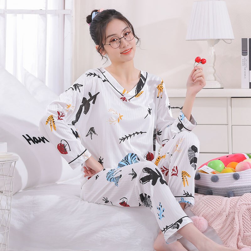 Women's pajamas Long sleeve pajamas V neck