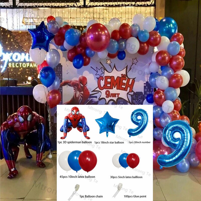 Spiderman Balloons Number Birthday Party Decorations Boy Kids Gifts