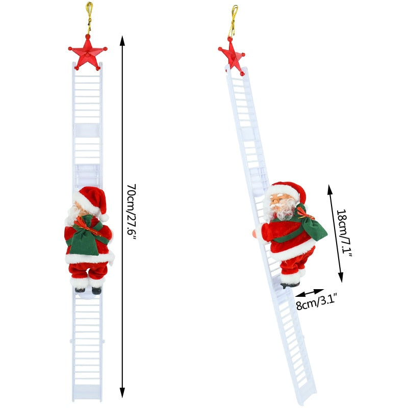 Santa Claus dolls climb stairs music Christmas tree decorations children presents