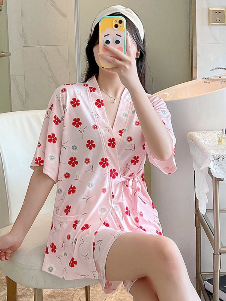 New Summer Women Pajama Sets Short Sleeve