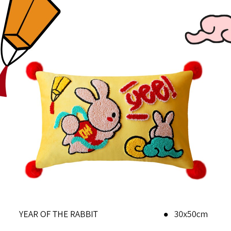 Chinese New Year rabbit year cushion cover embroidered 2023 new year sofa pillow