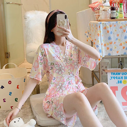 New Summer Women Pajama Sets Short Sleeve