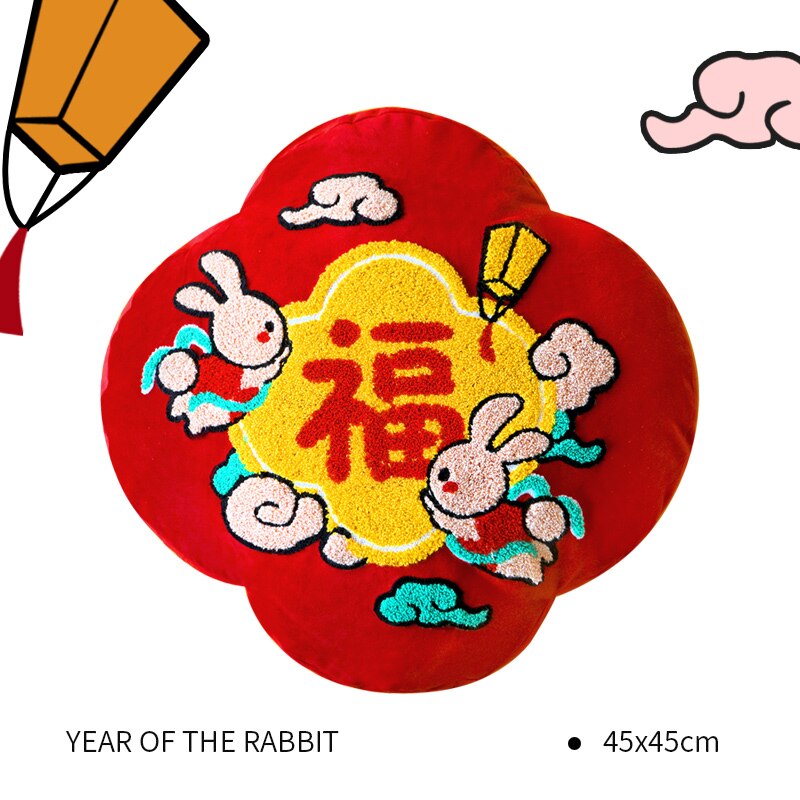 Chinese New Year rabbit year cushion cover embroidered 2023 new year sofa pillow