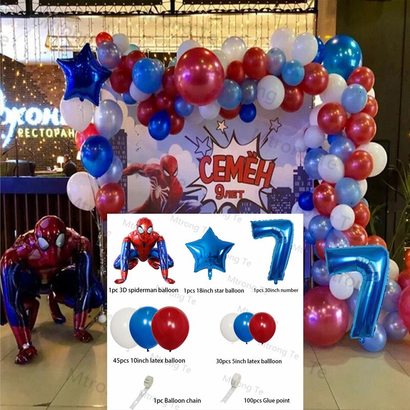 Spiderman Balloons Number Birthday Party Decorations Boy Kids Gifts