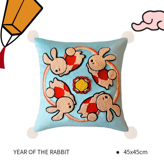 Chinese New Year rabbit year cushion cover embroidered 2023 new year sofa pillow