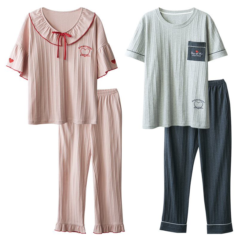 Spring summer pajamas Short sleeve suit pair men's pajamas